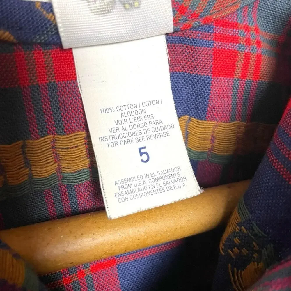 Vintage girls red blue Plaid teddy bear Dress with Lace Collar trim bows size 5